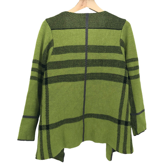VEX Collection Sweater Womens Large Green Black Plaid Cardigan Open Front Knit - Picture 2 of 7